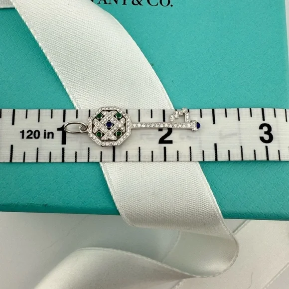 RARE Tiffany & Co. 18k Diamond Key with Enamel e in White Gold - Picture 7 of 12